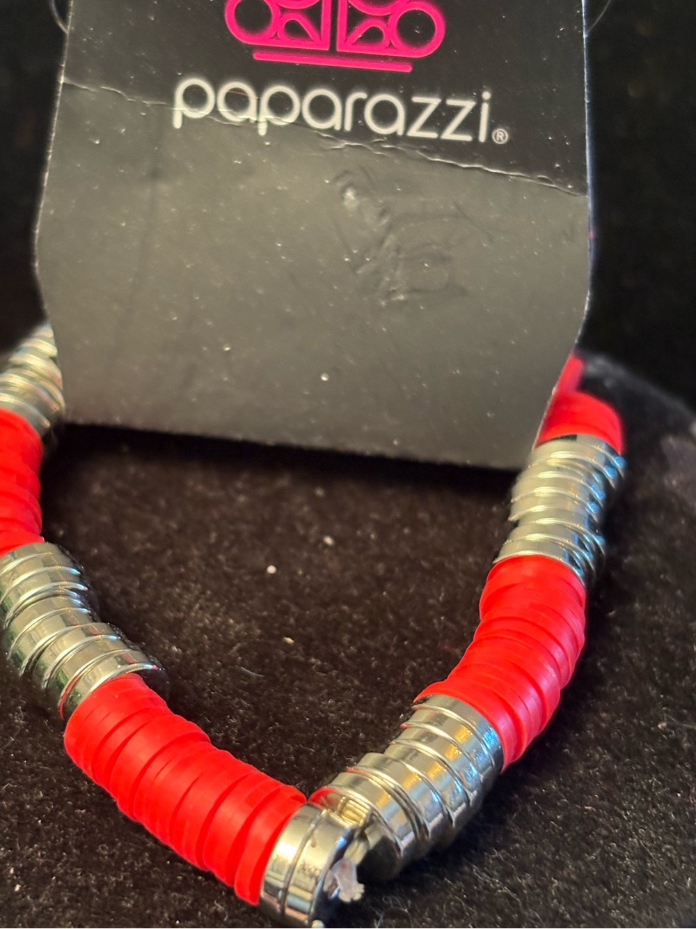 Paparazzi red and Silver Disc Stack Bracelet